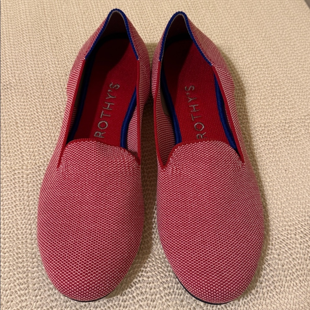Rothy's The Loafer slip-on flats in the vibrant Lollipop Red color 8/5